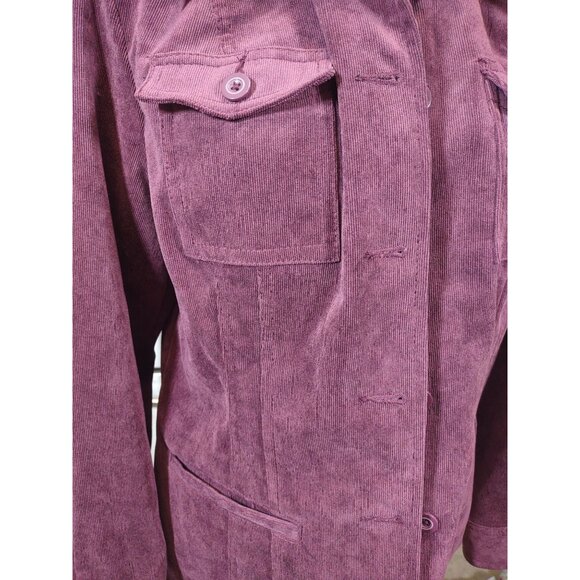Croft & Barrow Plum Corduroy Jacket Button Front Collared Pockets Stretch Medium - Picture 8 of 9